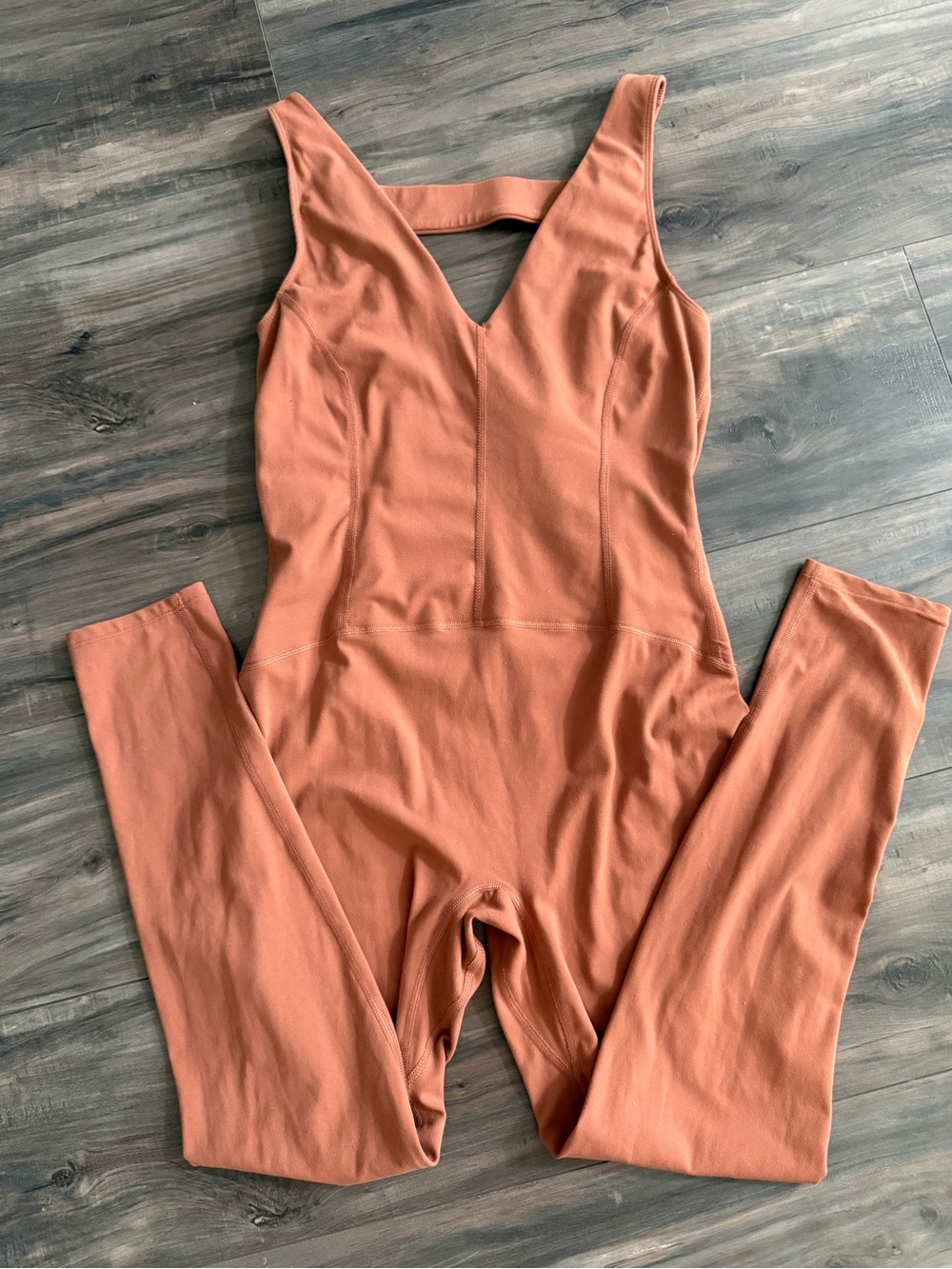 Free People Sleeveless V-Neck Jumpsuit in Terracotta